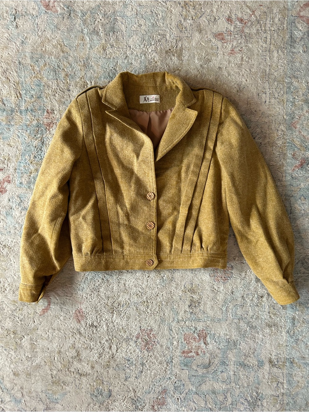 Vintage Tailored Tan Cropped Wool-Blend Jacket